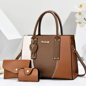Elegante 3-delige color-block handtassenset met geplooide textuur en gouden accenten
