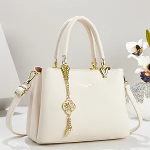 Women's Casual Fashion PU Leather Handbag Litchi Pattern Simple Crossbody Shoulder Bag With Metal Charm Daily Commute Tote
