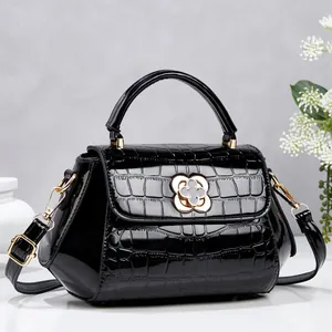 Bolso Cuadrado Pequeño de Cuero PU con Patrón de Piedra para Mujer Cierre de Flor Dorado Bolso de Mano Bandolera Portátil Casual