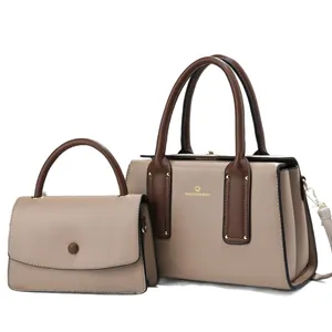 Ensemble de sacs à main deux pièces beige et marron en cuir PU pour les sorties quotidiennes