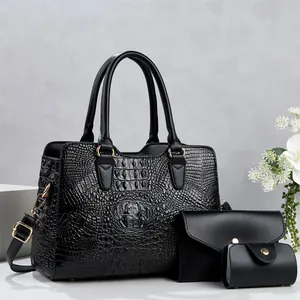Women Crocodile Pattern PU Leather Handbag Set Fashion Shoulder Bag Crossbody Bag Commuting Tote Purse And Wallet Ladies