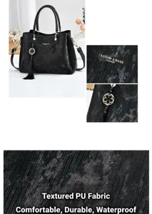 Close-up macro view showing the waterproof textured PU leather of the stylish women's handbag