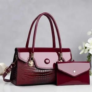 Ensemble de Sac à Main et Portefeuille en Cuir PU Motif Crocodile pour Femmes Sac à Épaule Patchwork Élégant