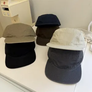 Casquette de Baseball Vintage Américaine à Visière Courte pour Hommes Femmes 5-Panel Couleur Unie Ajustable Polyester Protection Solaire Retro Sport