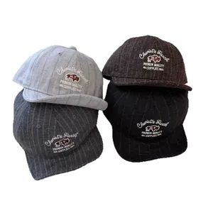 Vintage pinstripe flat brim baseball caps with bison embroidery in four trendy colors