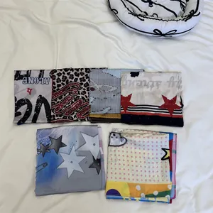 Stylish American trendy star-print square silk scarves for women's summer fashion wear