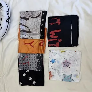 Collection of trendy American style star print square scarves in assorted colors