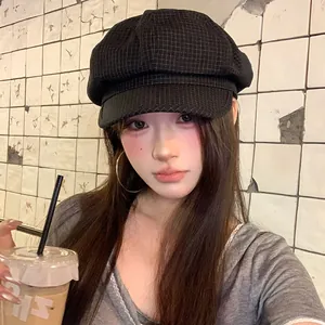 Vintage Plaid Newsboy Cap For Women Korean Style Octagonal Painter Hat Retro Baker Boy Hat Elegant Checkered Sunshade Hat