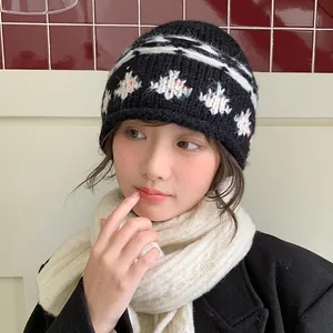 Cappello Bucket in Maglia Jacquard Fair Isle da Donna Vintage con Bordo Arrotolato Caldo Cappello da Pescatore Invernale in Poliestere