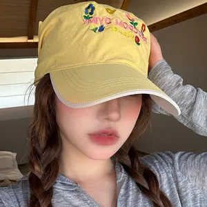 Women Embroidered Wide Brim Headscarf Baseball Cap Korean Style Floral Scarf Sun Hat Breathable Outdoor Sunshade Cap