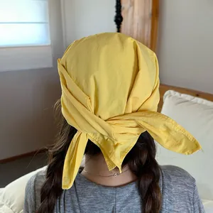 Vibrant yellow Korean style headscarf bandana hat for stylish summer sun protection