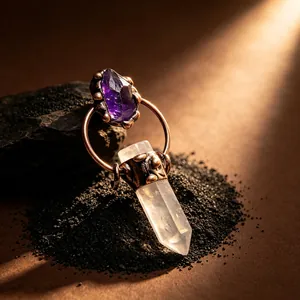Antik Bronze Hexagonal Bergkristall Amethyst Rohstein Anhänger Boho Retro Geometrische Pulloverkette Kristall Anhänger Für Damen