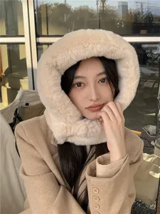Soft plush beige winter hooded scarf combo showing fluffy faux fur texture and warmth