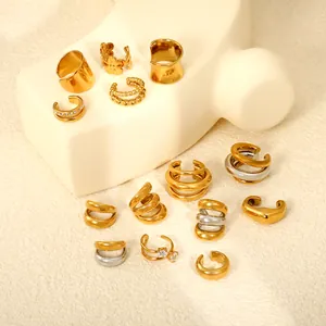 Stainless Steel C-Shape Ear Cuff Minimalist Rhinestone Flower Geometric Non-Pierced Earring For Women Niche Design Fashion Jewelry