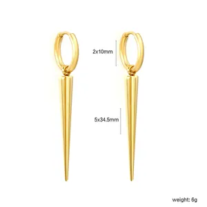 Detailed view of 18K gold plated stainless steel spike hoop earrings with measurements