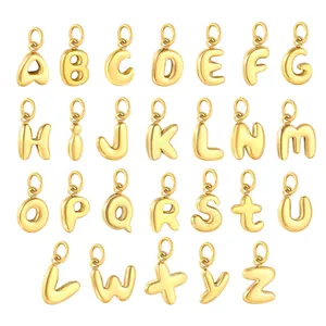 Complete set of 3D puffy alphabet charms in 18K gold-plated stainless steel for DIY
