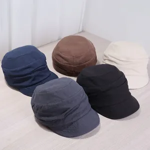 Casquettes gavroche en lin plissé pour femmes en bleu, marron, beige, gris et noir