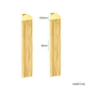Detailed dimensions and weight measurement of gold tassel earrings with semi-circle stud.