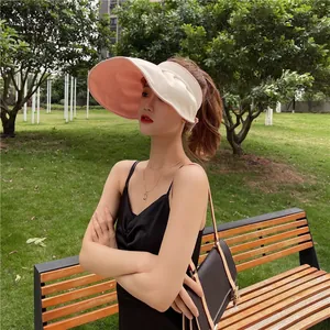 Asiatisches Modell trägt einen breitkrempigen Sonnenhut in einem üppigen Park, Detailfoto