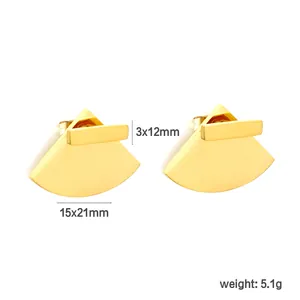 Creative gold stainless steel fan stud earrings with detachable bar, weight 5.1g details