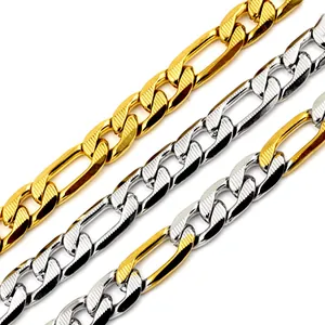 Collares de cadena Figaro de acero inoxidable en bicolor oro y plata con eslabones texturizados