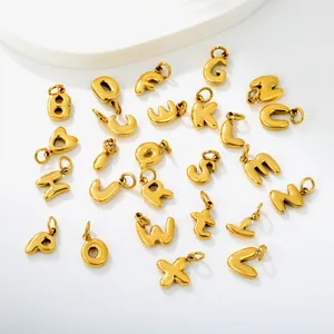 Complete set of 18K gold plated 3D bubble alphabet charms for DIY jewelry making crafts.