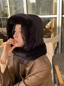 Close-up of plush thermal Leifeng hat showing fur texture and ear protection fit.