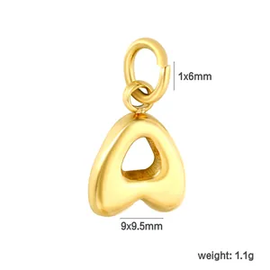 Detailed view of 18K gold plated stainless steel letter A pendant with measurements