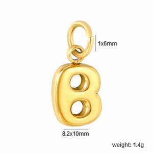 Detail view of 18K gold plated stainless steel letter B pendant with dimension markers