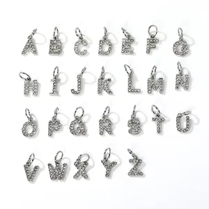 Set completo di 26 ciondoli con lettere in strass argento per gioielli fai da te