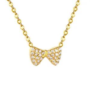 Collar de lazo delicado en acero inoxidable dorado con circonitas brillantes para mujer