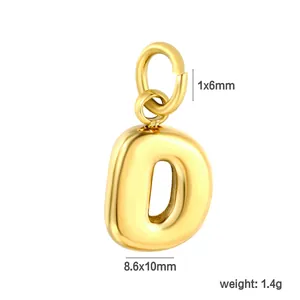 Macro view of 18K gold-plated stainless steel letter D pendant with dimensions