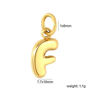 Close-up of 18K gold plated stainless steel letter F pendant with measurements