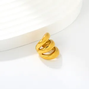 Detailed view of a chunky gold stainless steel C-shaped ear cuff for non-pierced ears