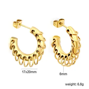 Detailed view of 18K gold plated C-shape hoop earrings showing 17x20mm dimensions