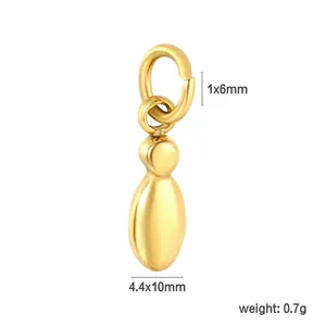 Detail view of 18K gold plated stainless steel teardrop pendant with size specs