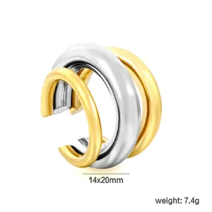 Detailed view of the 14x20mm dual-tone stainless steel C-shaped non-pierced ear cuff.