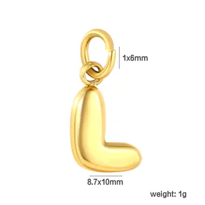 Detailed view of 18K gold plated stainless steel letter L pendant with size markings