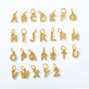 Ciondolo a Lettera in Acciaio Inossidabile Minimalista Iniziale Alfabeto Strass Charm Per Donna Gioielli