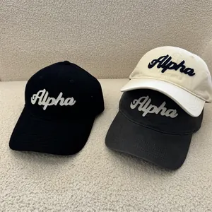 Κομψά μαλακά καπέλα μπέιζμπολ με κέντημα Alpha σε μαύρο, κρεμ και ανθρακί γκρι χρώμα