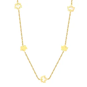 Elegant minimalist gold plated stainless steel necklace featuring delicate maple leaf pendants