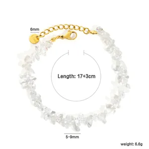 Mesures détaillées du bracelet en cristaux naturels irréguliers et en acier doré