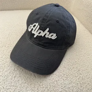 Vintage σκούρο γκρι καπέλο μπέιζμπολ με κέντημα Alpha, βαμβακερό καπέλο ηλίου