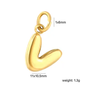 Dimensions and weight detail of 18K gold plated stainless steel bubble letter V pendant