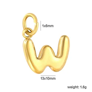 Detailed close-up of 18K gold plated stainless steel letter W bubble charm pendant