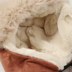 Detail shot showing the thick, soft faux fur lining of a winter trapper hat for warmth.