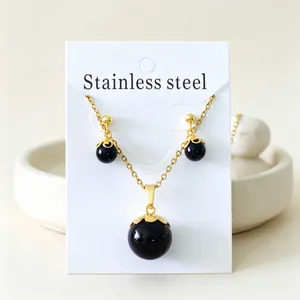 Juego de Joyería de Acero Inoxidable Perla Artificial Collar y Pendientes Dorado Strass Juego para Mujer Elegante