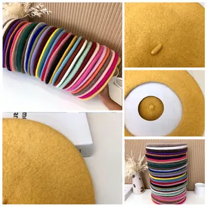 Multi-colored wool berets collage showcasing texture and various color options for women