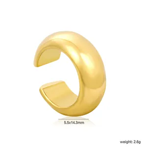 Detailed view of gold stainless steel C-shaped ear cuff with weight and size specs