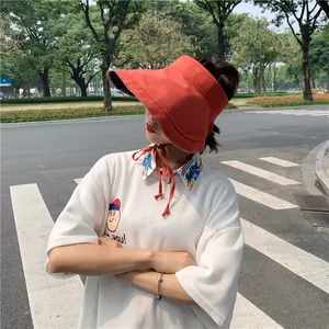 Vue détaillée d'un chapeau de soleil orange en lin pour une protection solaire